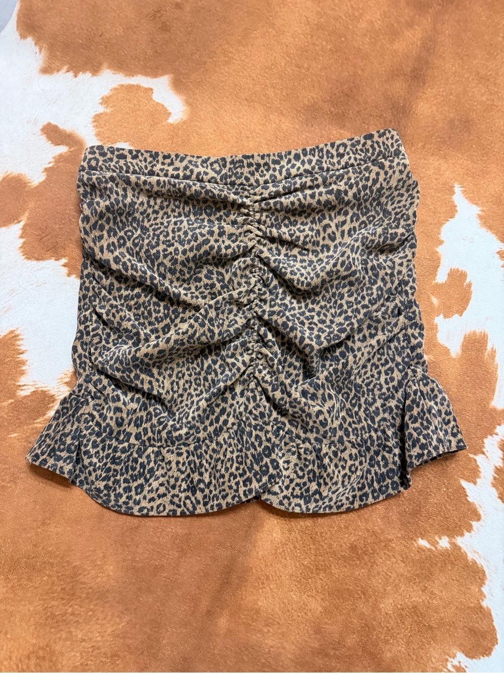 Zara corduroy, leopard Print Ruching Mini Skirt - Tan